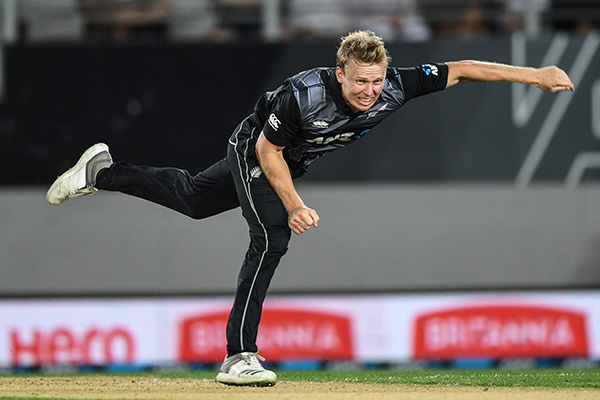 Scott Kuggeleijn playing cricket for the Black Caps